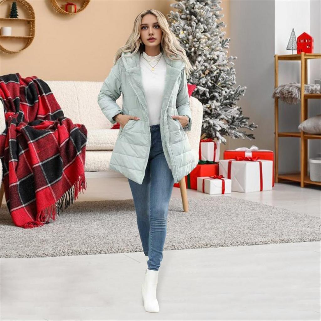 Damen Daunenjacke Damen Winter Daunenmantel mit Kapuze Parka Fleecegefüttert Daunenjacke Winddicht Verdickt Oberbekleidung mit Reißverschluss