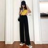 Women's Black High-Waist Wide-Leg Sweatpants - Loose, Comfortable, Floor-Length, Summer Casual