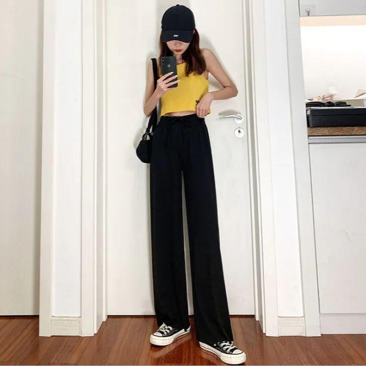 Women s Summer American-Style High-Waisted Gray Wide-Leg Casual Sweatpants S - 70-100 lbs