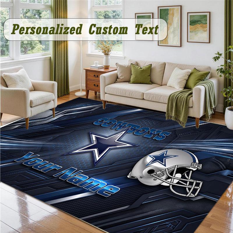 Crystal Velvet Square Rug Custom NameDallas Cowboys Pattern Non Slip Home Floor Decor Rug