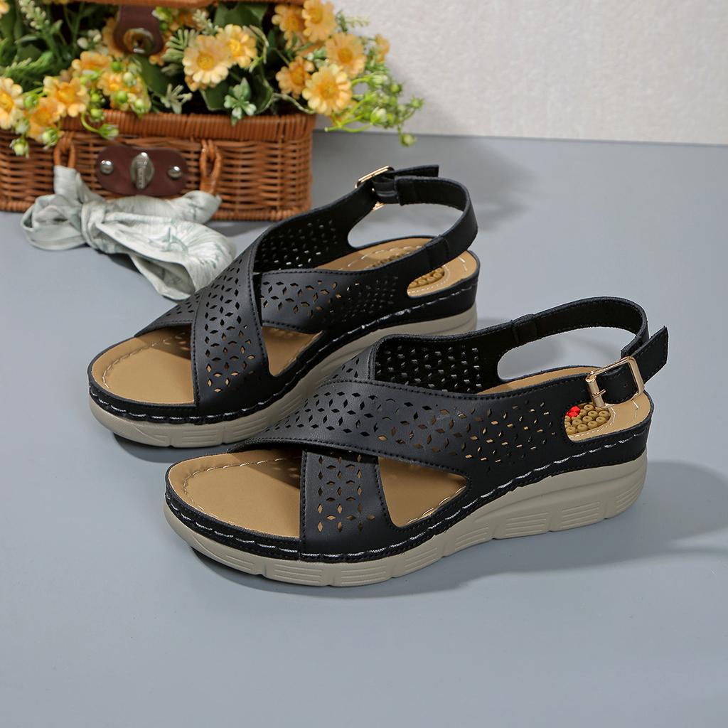 Large size spring 22 European and American sandals wedge heel breathable Velcro thick sole hollow sandals