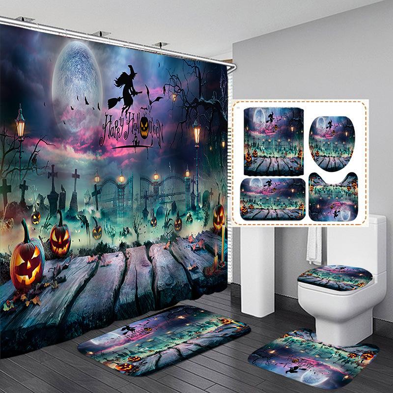 Halloween Elements 3D Digital Printing Bathroom Four-Piece Shower Curtain Partition Curtain Shower Curtain