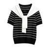 Plus Size Women Summer Knit Lace Up Shawl Half Sleeve Pullover Blouse
