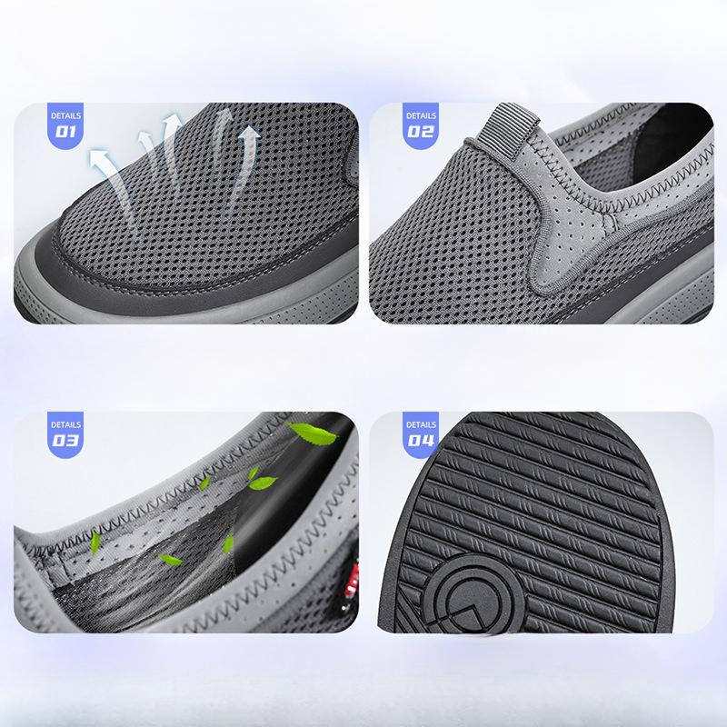 Men's Net Shoes Summer Solid Color Versatile Single Shoes Breathable Soft Sole Light Casual Shoes