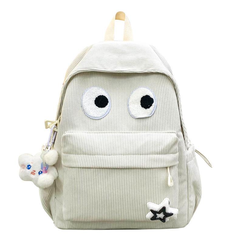 Schoolbag big eyes corduroy backpack high value women's backpack student schoolbag casual backpack large capacity backpack