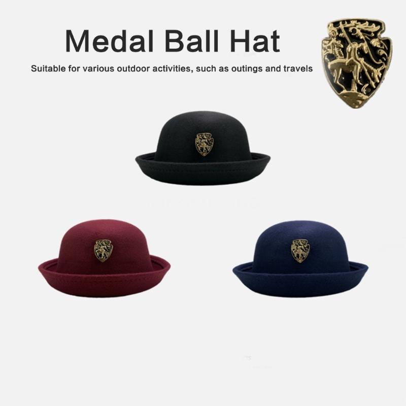 Cappello di Lana Fatto a Mano Elegante Cappello a Bombetta Decorato con Spilla per Donna Festa Uniforme Scolastica Britannica Cappello di Lana alla Moda da Donna