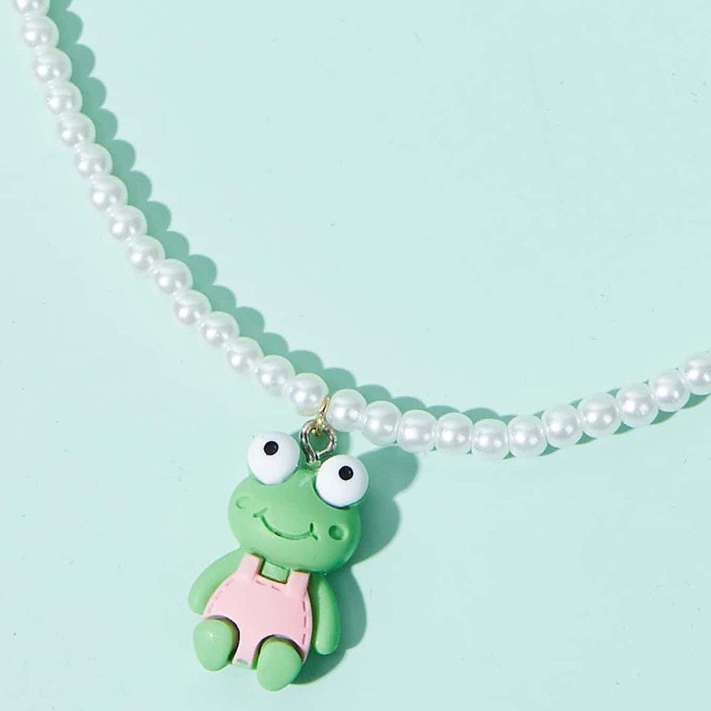 Mode, Parelkikker Ketting, Trend Persoonlijkheid Dier Hanger Sieraden, Kikker Oorbellen white