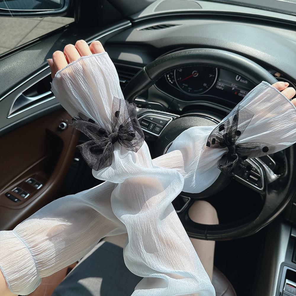 2pcs/set Thin Bow Gauze Sleeves Sun Protection Yarn Arm Sunscreen Covers  Outdoor