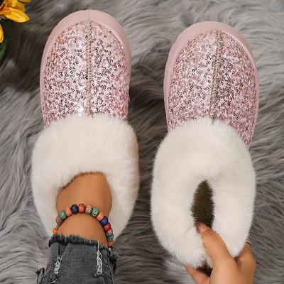Bottines luxueuses à paillettes pour femmes, bottes de neige à semelle épaisse, en daim, courtes et en peluche, pour l'automne