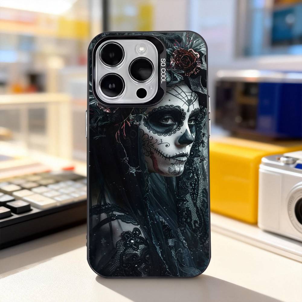 Dead Mexican Catrina Skull For iPhone 11,12,13,14,15,16,17,Pro,Max,Plus,E,Air,Mini Phone Case IMD Matte Black iPhone15promax