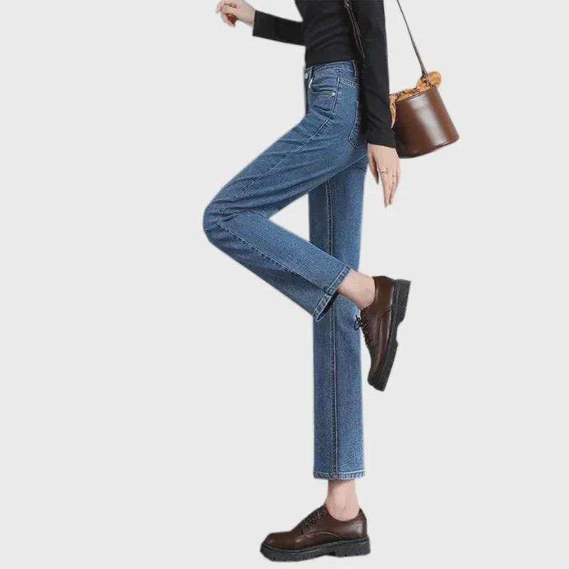 Women's Autumn/Winter Slim High-Waist Retro Cigarette Jeans - Korean Style, Elastic, All-Match Straight Pants