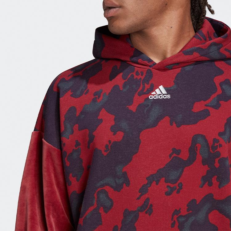 Adidas Velvet Aop Camo Hoodie Men Tops Red H25089