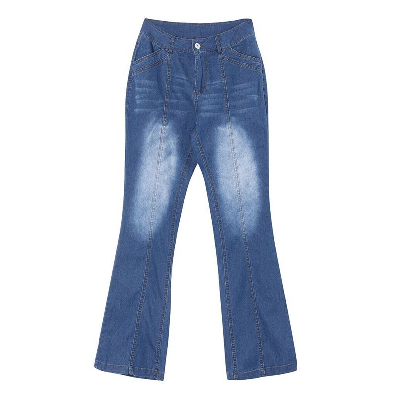 

European and American Fashion Slim fit Low Waist Slightly Flared Jeans Trousers Women Flare Jeans Pants Women Deep Blue XS