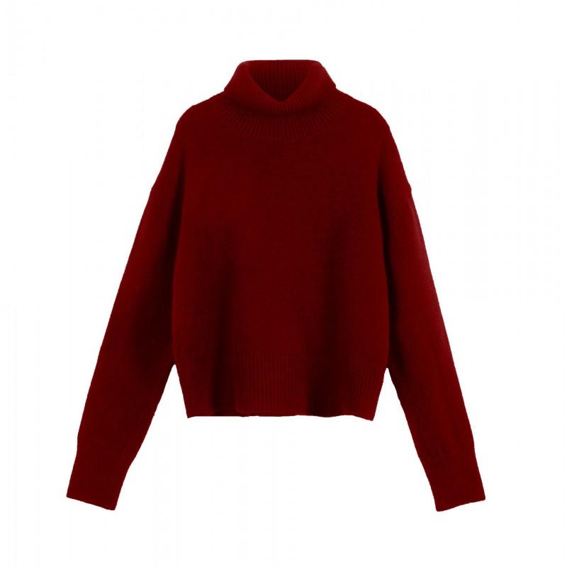 Womens Solid Color Turtleneck Sweater Loose Casual Knit Top Thick Versatile Winter