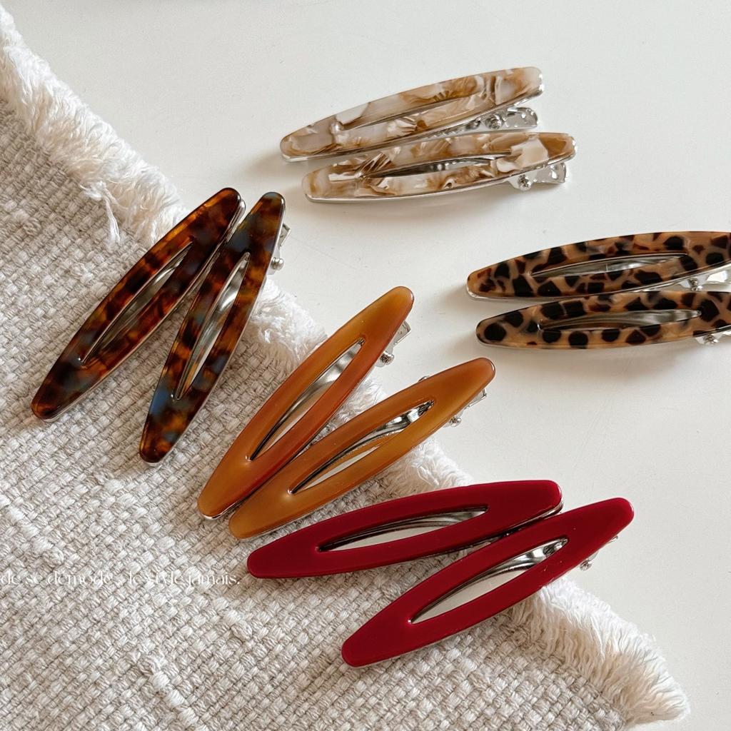 2Pcs/set Acetate Hair Clips Hollow Out Oval Bangs Duckbill Clips Geometric Barrettes Side Hairpins Women Girls Hair Accessories