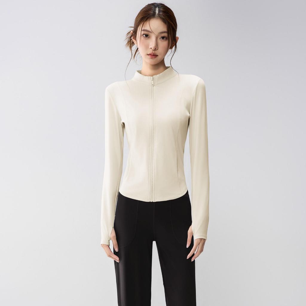 Full-Zip Yoga Suit with Pockets: Slimming Long Sleeve Top for Running & Fitness