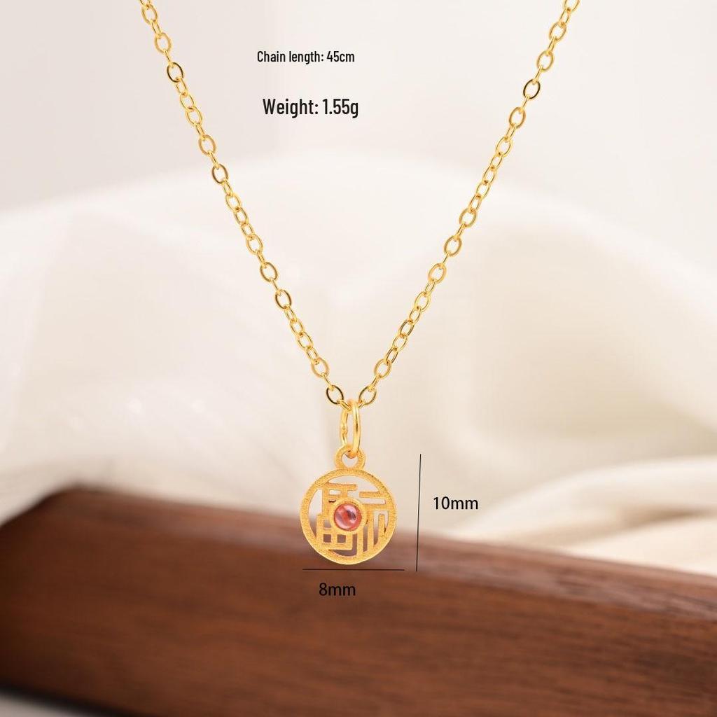 S925 Sterling Silver Chinese Butterfly Fu Necklace with Gem and Pearl Inlay