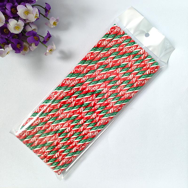New Creative Disposable Paper Biodegradable Paper Straws Cocktail Juice Drink Christmas Decoration 25 Sticks