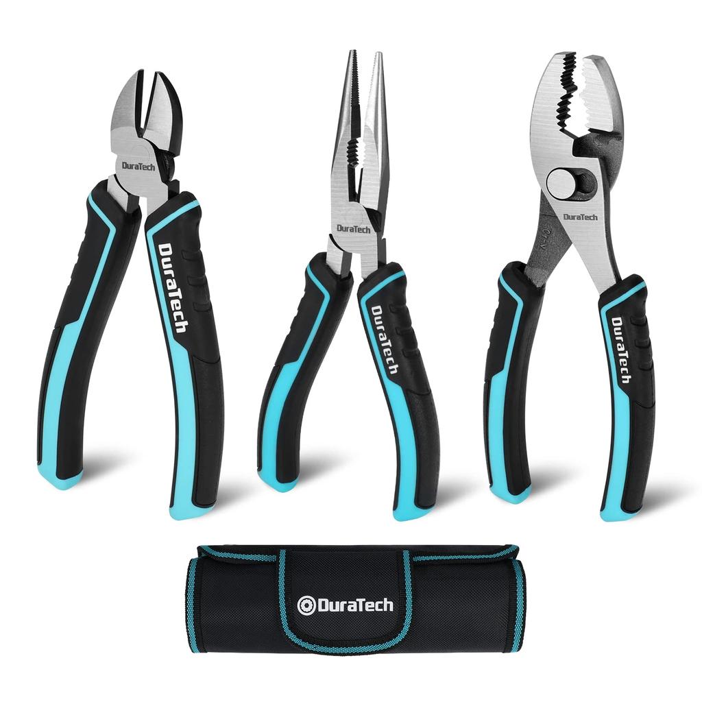 DURATECH 3-Piece Pliers Set with Wire Cutters, Needle-Nose Pliers and Slip-Joint Pliers