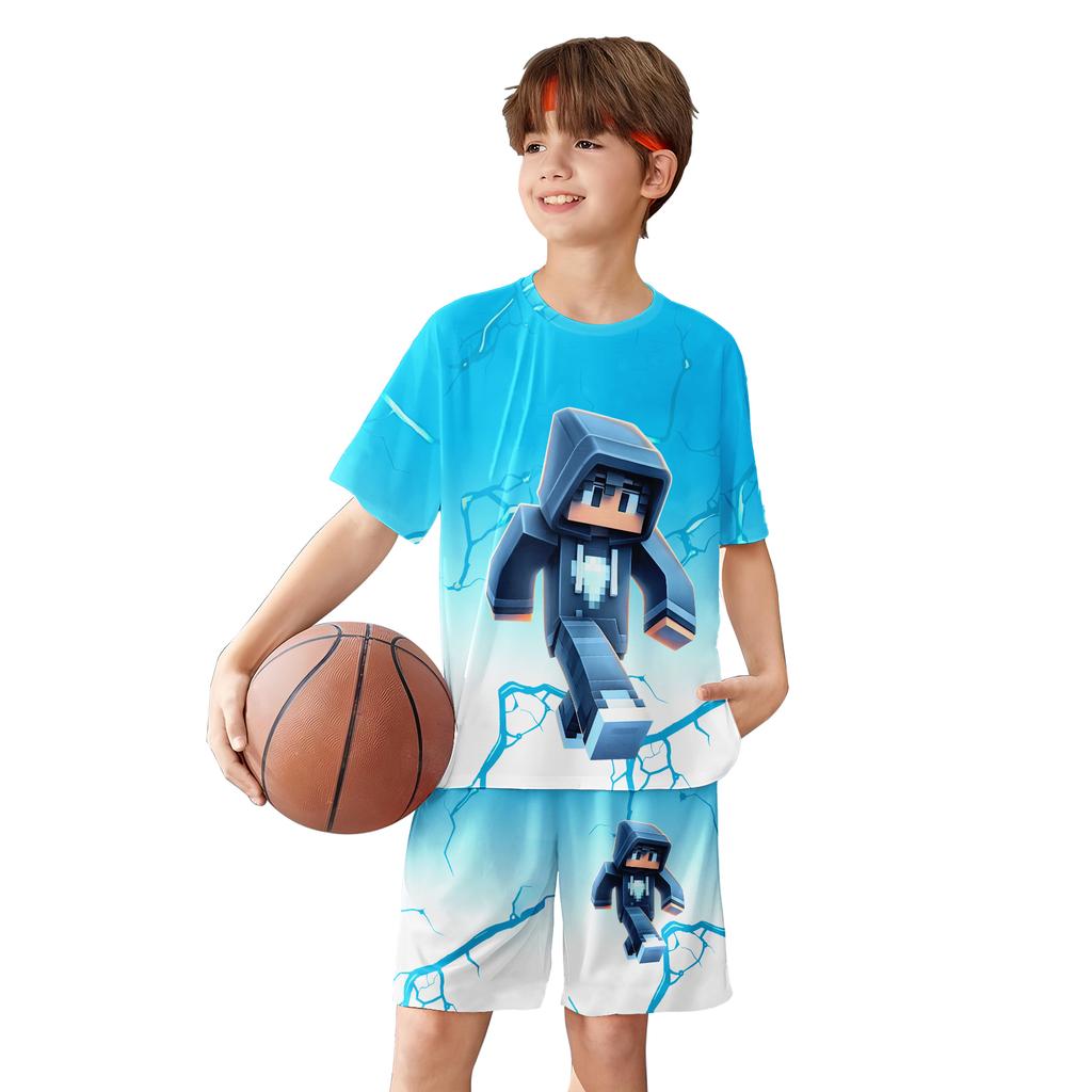 Boys' 3d Printed Game Player T-Shirts Suits - Vibrant Pixel Game Design, Children Clothing Sets, Baby