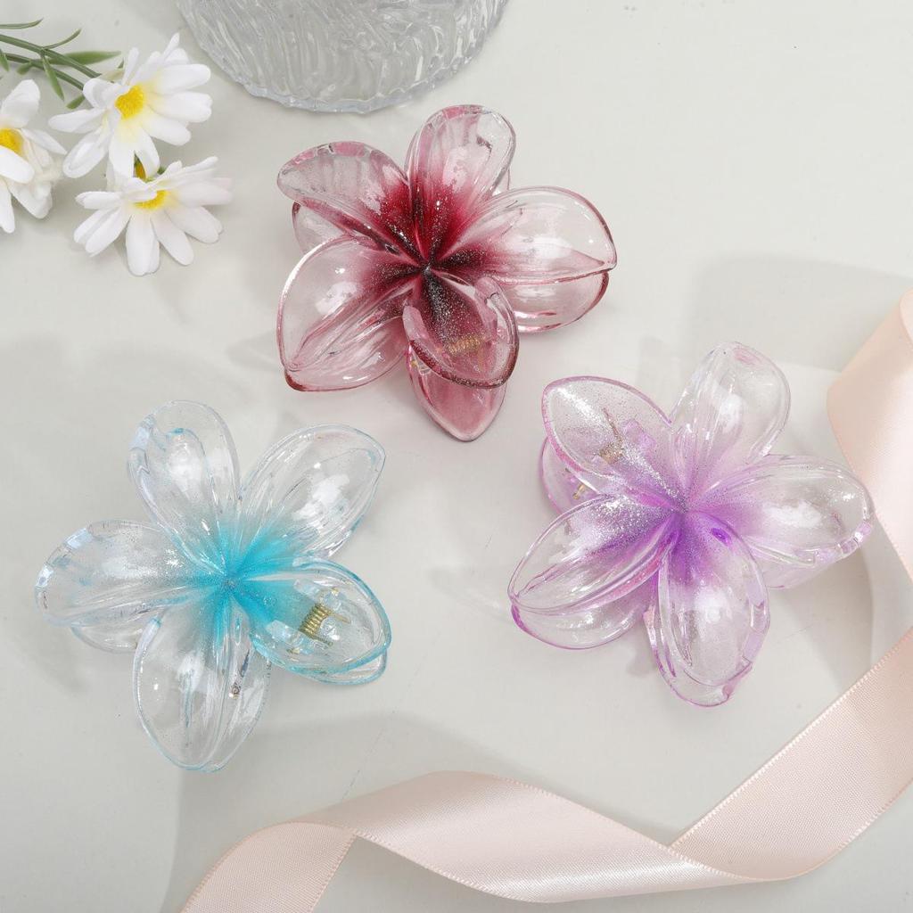 Frangipani Transparent Seaside Vacation Hair Clip - Bauhinia Shark Claw Updo Accessory