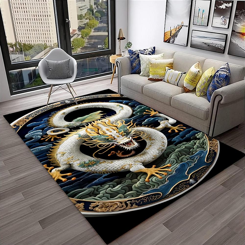 3D-Teppich mit chinesischem Drachen, Mythos, Kunst, Cartoon-Motiv, für Zuhause, Wohnzimmer, Schlafzimmer, Sofa, Fußmatte, Dekoration, Kinderspielbereich, rutschfeste Bodenmatte
