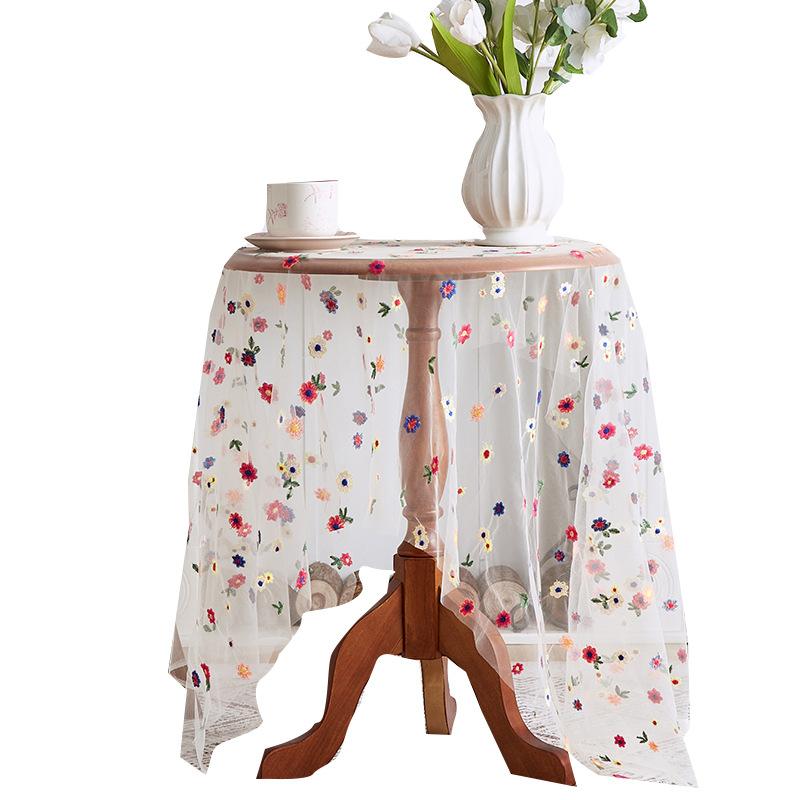 Transparent Small Flower Lace Tablecloth Embroidery Color Embroidery Flower Cake White Prop Background Cloth Coffee Table Tablecloth