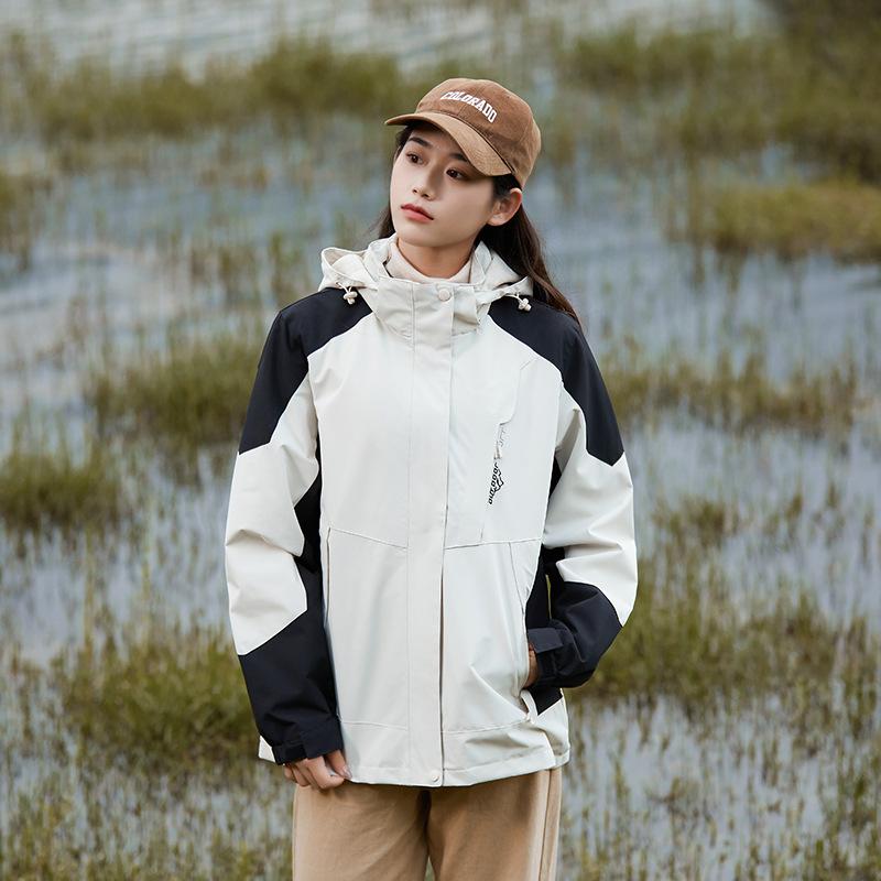 Herren- und Damen-Herbst- und Winterjacken Outdoor Winddicht und Wasserdicht Drei-in-eins Bergsteigerjacke Abnehmbare Kapuzenjacke für Herren
