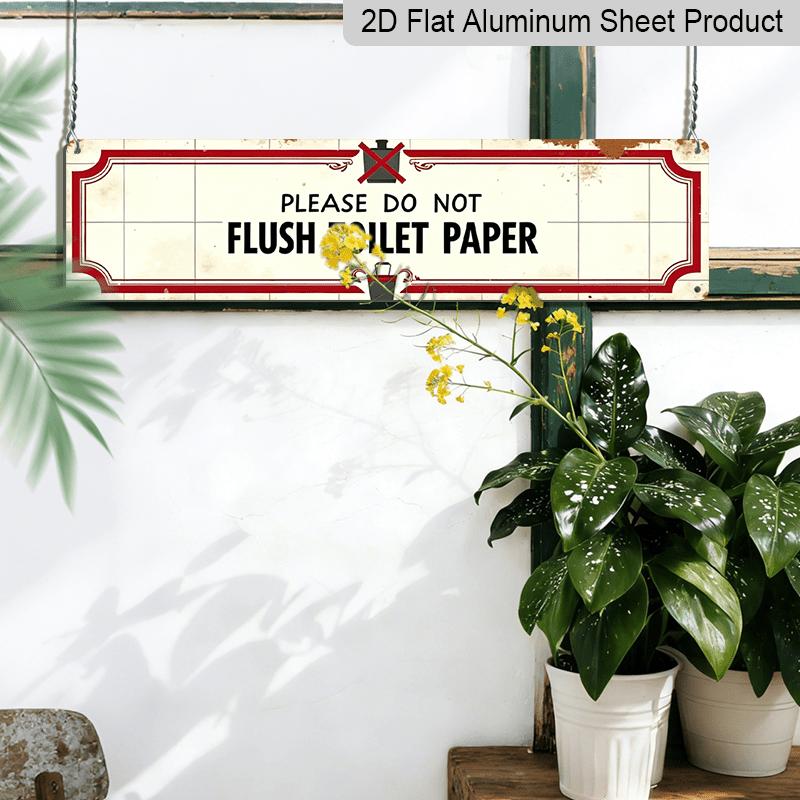 2D Flat, 1pc 15.7×3.94inch Vintage Style 'Don'T Flush Toilet Paper.' Aluminium Decorative Sign - Rustic Metal Decor for Home, Farmhouse, Bathroom