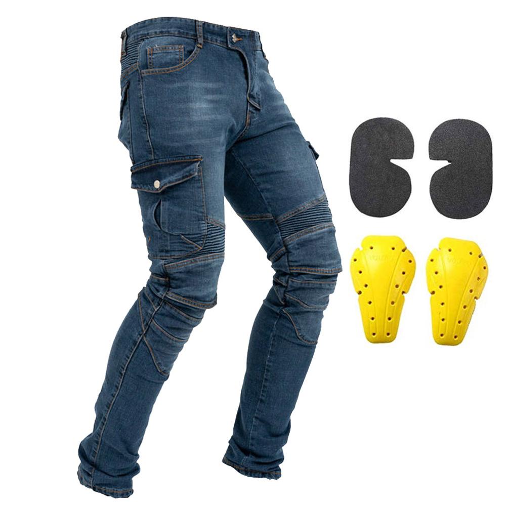 

Men Motorcycle Riding Pants Motocross Racing Jeans Protective Pants With 4 x Detachable CE Certified Knee Hip Protector Pads XXXL синій