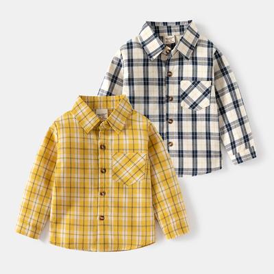Baby Boys Long Sleeve Plaid Shirt Boy Thin Lapel  Shirt