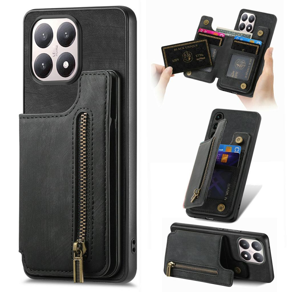 For Xiaomi 15T Case with Zipper Card Holder Retro Leather TPU Phone Cover