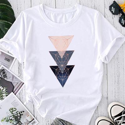 (Asiatische Größe) Print Graphic Tee Damen Geometrisch Schöner Stil 90er Jahre Damen Sommer Top Weiblich T Kleidung Lässige Mode Kurzarm T-Shirt