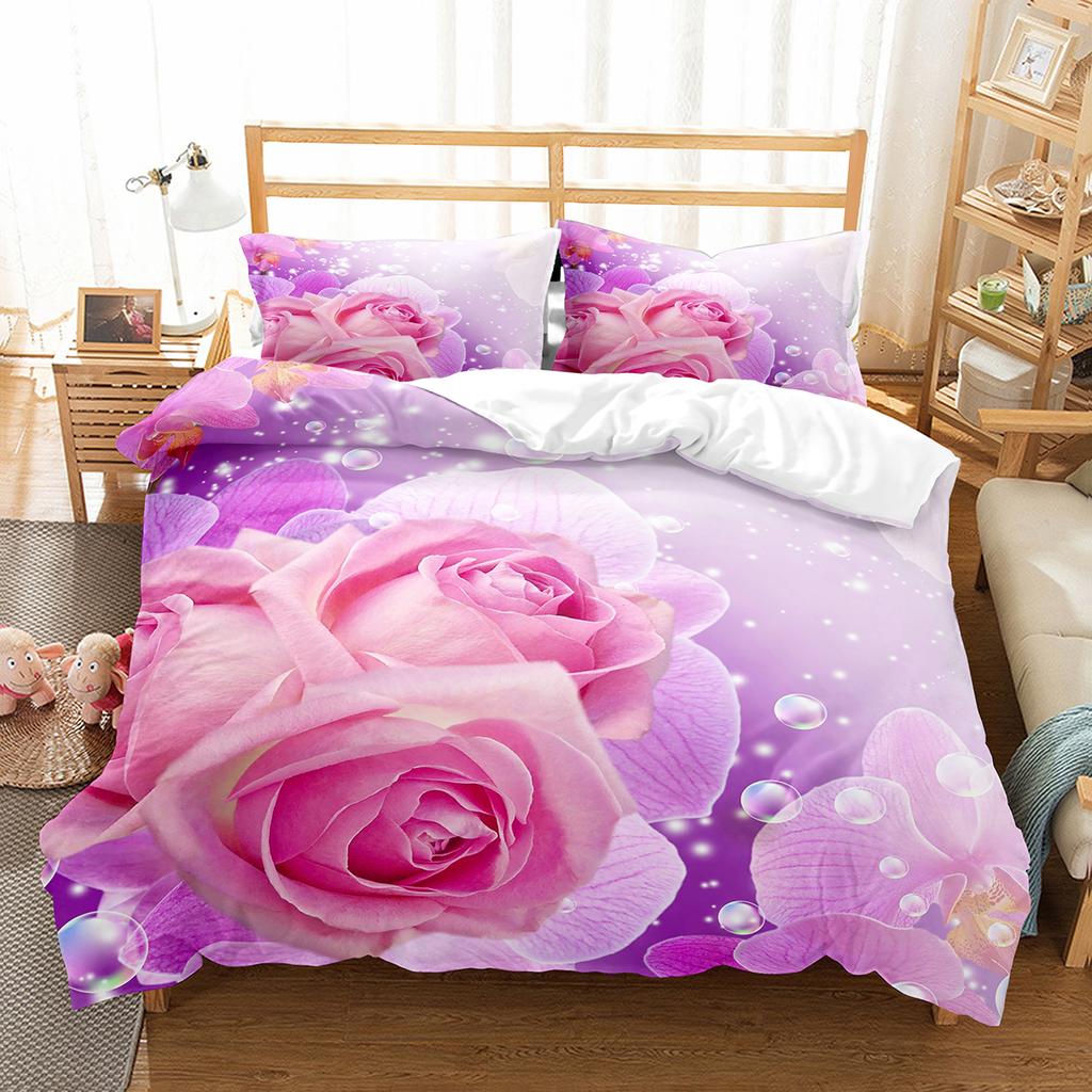 Comforter Romantic Rose Twin Queen Floral Bedding Set Microfiber Blossom Flowers For Valentine'S Day Wedding Decor
