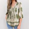 Women Shirt Loose Fit V Neck Printed Button Placket Shirt Tops Half Sleeve Breathable Summer Casual Tops