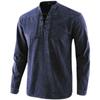 Herren Casual Leinen Langarmhemd Slim Fit Stehkragen Hemd Männer