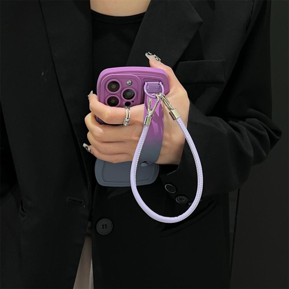 Gradient Double Color Wrist Strap Case for For Iphone 16 1 14 13 Pro Max 16e 12 11 X Xr Xs 8 7 Plus SE Wave Wristband Bracket Cover
