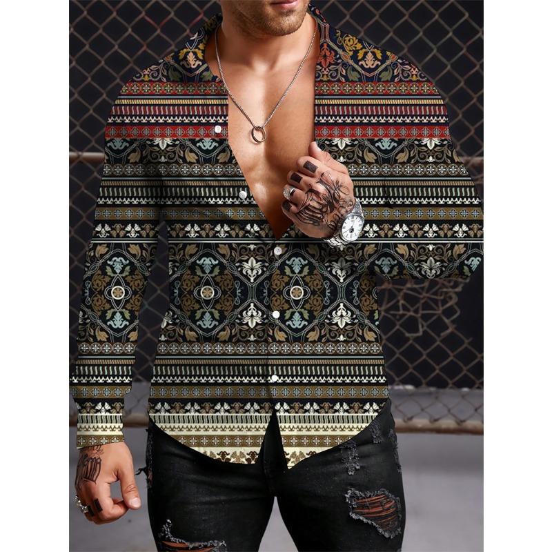 Long Sleeved Ethnic Style Shirt Men's Autumn Oversized Shirt With Lapel Button Long Sleeved Shirt Men's Outdoor Casual Shirts