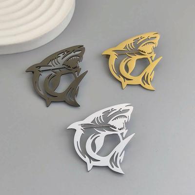 2026 Hollow-Out Shark Stainless Steel Brooch Lapel Pin - Halloween Party Accessory