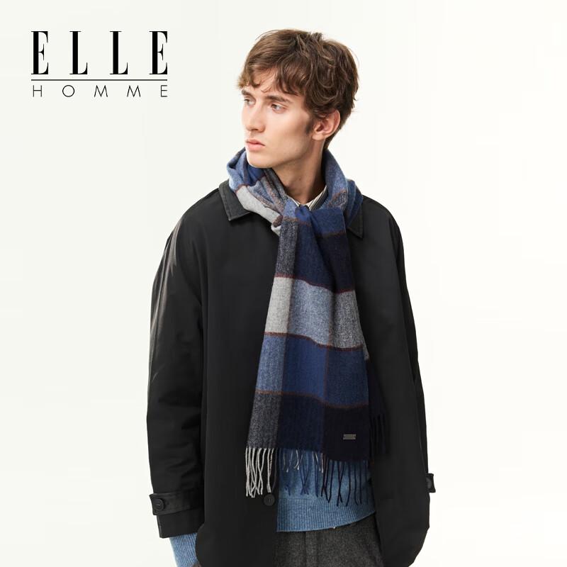 ELLE Men's 100% Wool Plaid Scarf