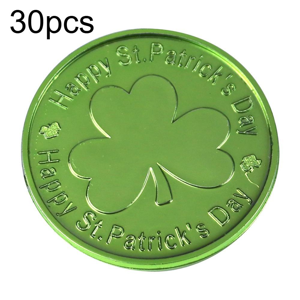 

30pcs Plastic Shamrock Coins for St. Patrick S Day Featuring Three-Leaf Clovers,These Golden & Green Coins Come with Shamrock