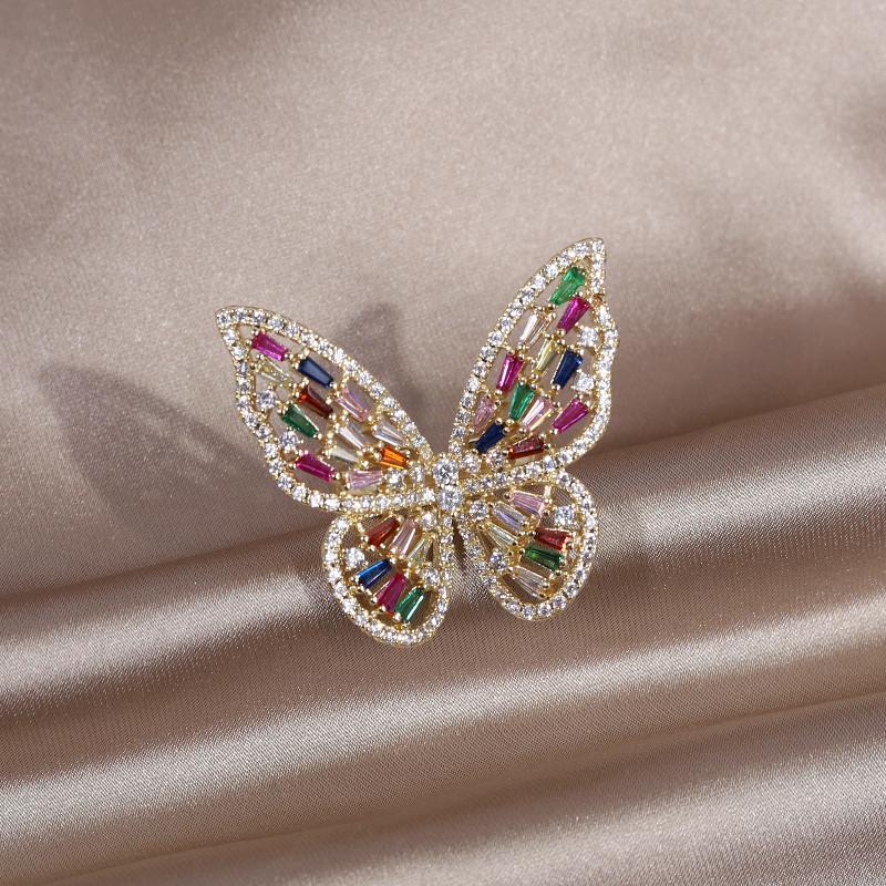 14K Real Gold Plating Korean New Design Fashion Exaggerated Butterfly Color Zircon Ring Luxury Women's Prom Party Accessories