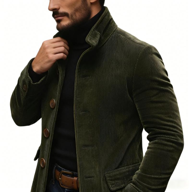 2025 European Men's Solid Color Stand Collar Cardigan Suit Jacket - Spring/Autumn