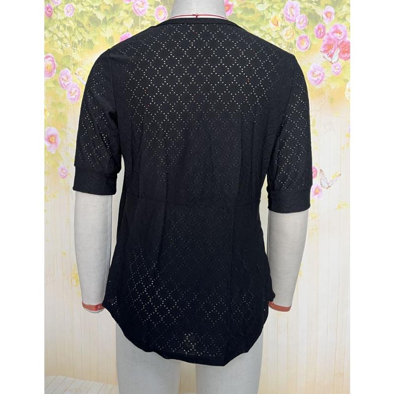 Women's Spring and Summer New Solid Colour Square Neck Button Splicing Mid-sleeve Casual T-shirt Tops