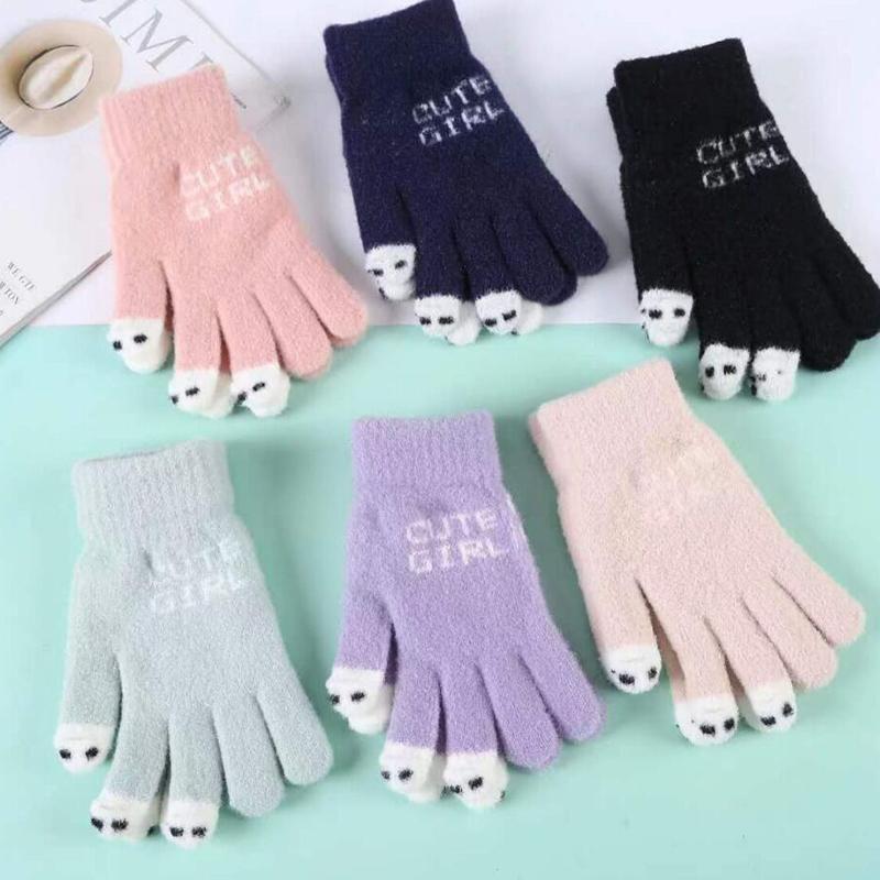 Fashionable Women S Gloves Cute Yarn Knitted Versatile Cartoon Gloves
