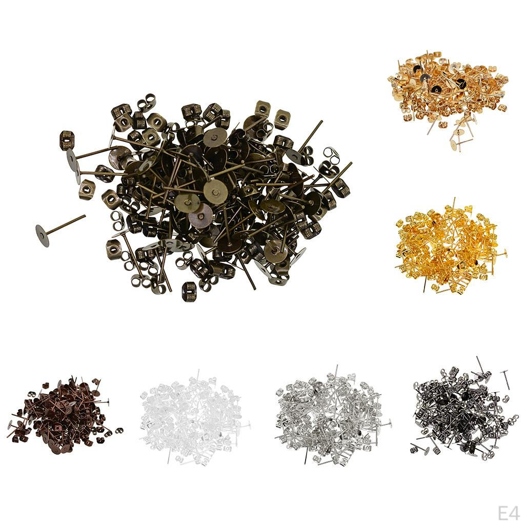 100 Pieces Iron Earrings Post 6mm with Earring Back for Making Jewelry Findings