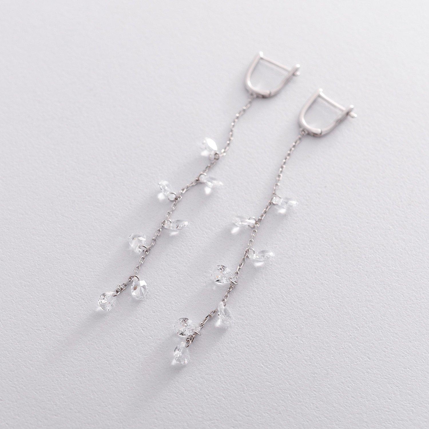 

Срібні сережки-підвіски з фіанітами Oniks срібний