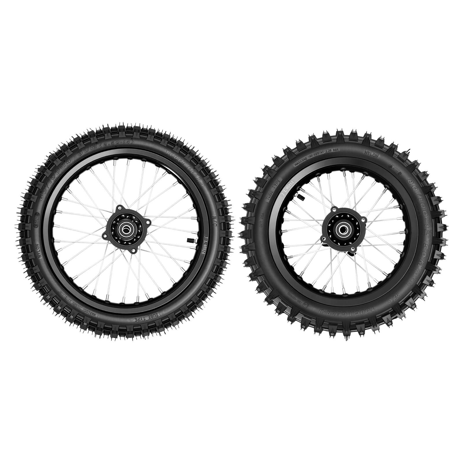 

80/100-12 60/100-14 Комплект мотоциклетных шин и колес, Высокопрофильная резина с алюминиевым ободом для питбайка, Нагрузка 200 кг, Комбинация из 2 шт. чёрный