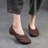 Fashion 2CM New Ethnic Handmade Weave Genuine Leather Oxfords Soft Soled Comfy Elegance Fashion Spring Summer Women Slip On Ladies Shoes