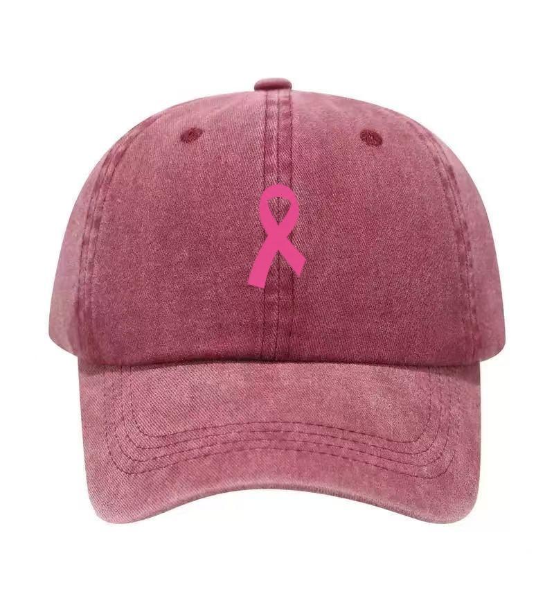 Pink Ribbon Printed Washed Cotton Adjustable Baseball Cap Classic Snapback Dad Hat Breathable Golf Fishing Outdoor Sun Cap